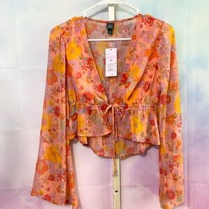Wild Fable Orange Floral Tie-Front Blouse